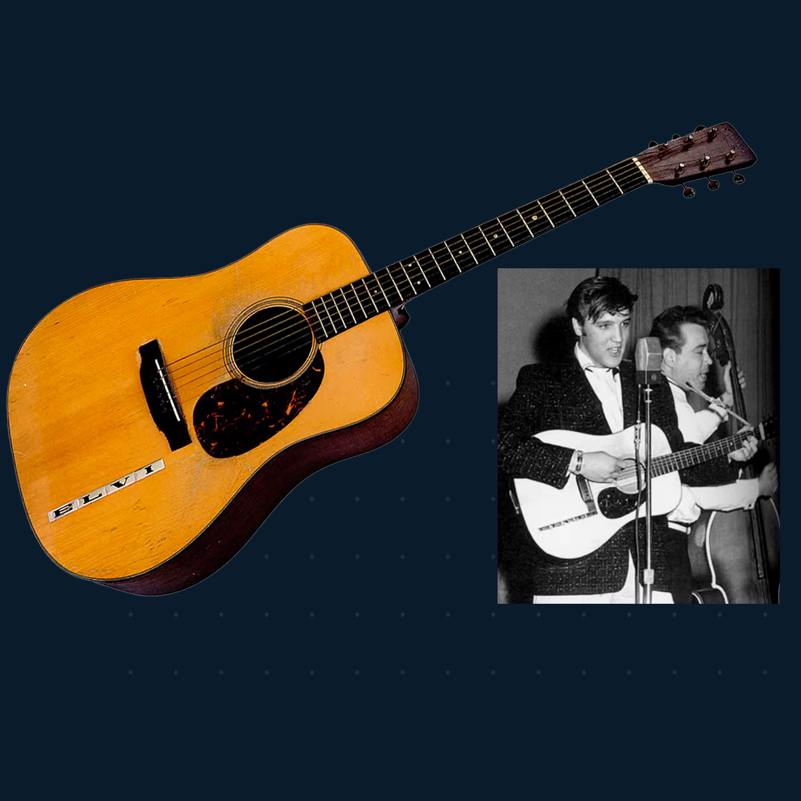 Elvis Presley playing guitar in black and white photo