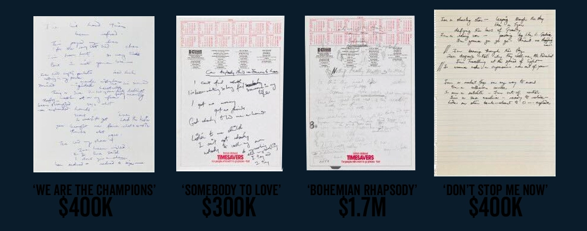 Handwritten lyrics of %22Millions%22 song on aged paper
